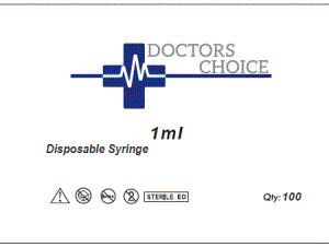 Doctors Choice Sterile Blister Pack Luer Lock 1cc Syringe (100/bx)
