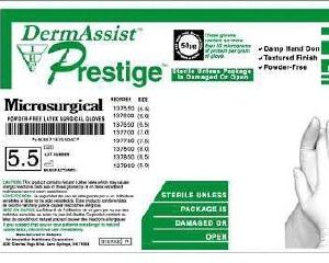 Surgical Glove DermAssist® Prestige® Microsurgical-Sterile Pair Latex Extended Cuff Length Fully Textured Brown Not Chemo Approved Size 8.5, (25pr/bx)