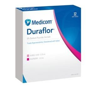 MEDICOM DURAFLOR 5% SODIUM FLUORIDE VARNISH (1 bx) Raspberry, 0.4mL Unit Dose, 32/bx